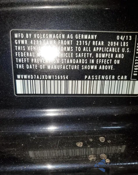 2013 Volkswagen Gti из США, поврежденный, VIN 136954